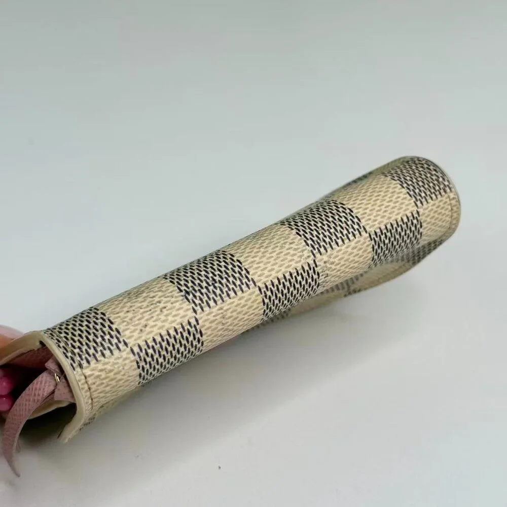 Louis Vuitton Damier Azur Wallet with Classic Checkerboard Design and PinkButton